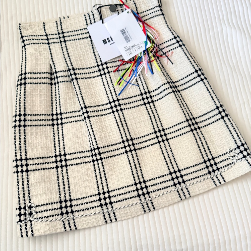 MSGM Cream and Black Checkered  Tweed Mini Skirt - XL